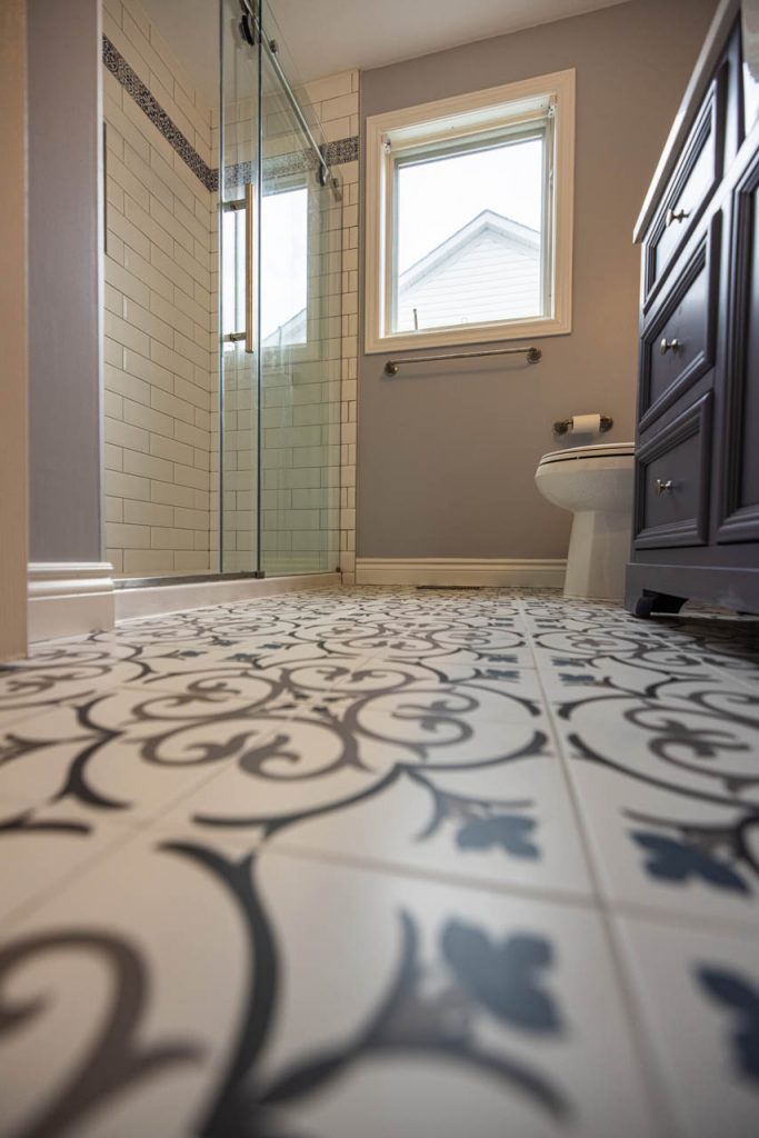 bathroom reno pattern tile flooring