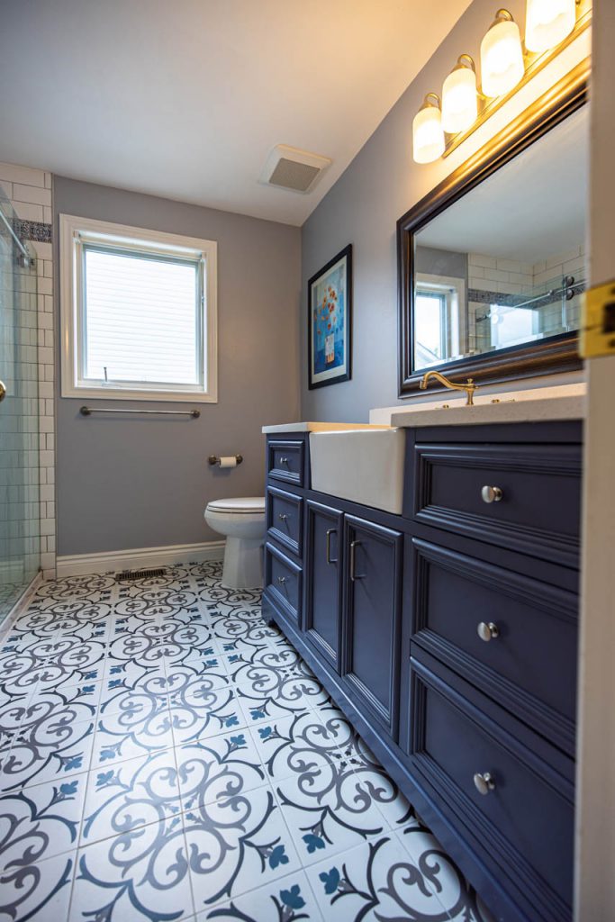 vanity and tiled-flooring bathroom renovation