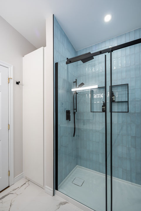 Acrylic shower base blue glass