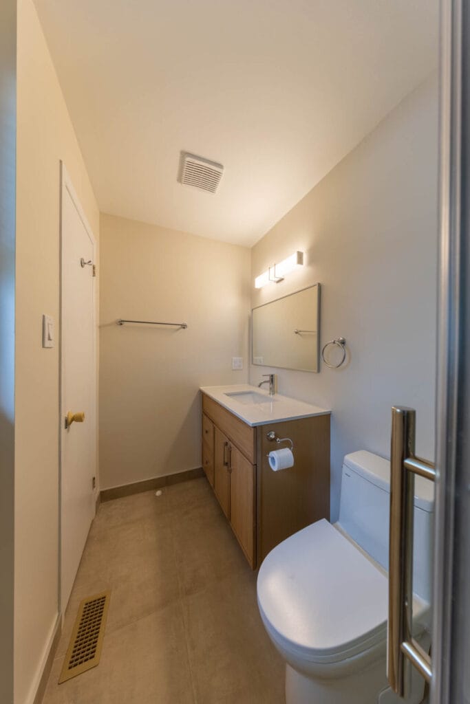 Finished accessible three-piece bathroom renovation in Barrhaven Ottawa
