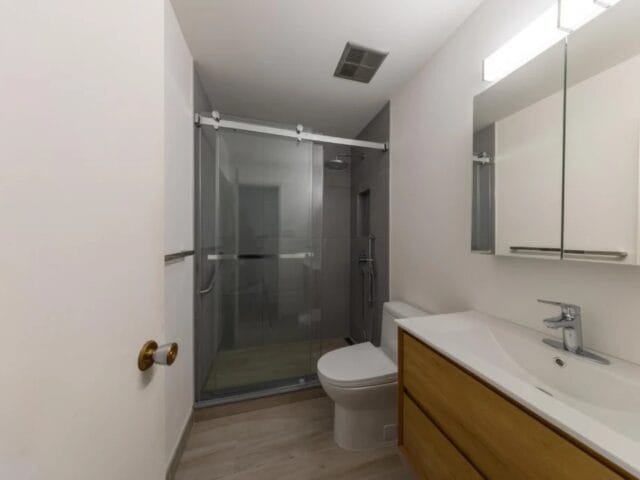 Low-threshold accessible shower after Barrhaven bathroom renovation